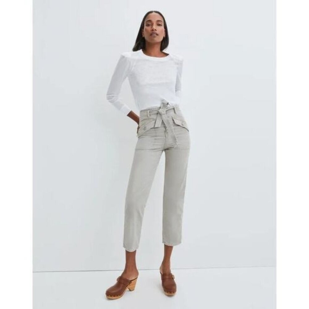Rinley Straight-Leg Pant From Veronica Beard Stone Size 30 NEW Cropped Ultra Hig